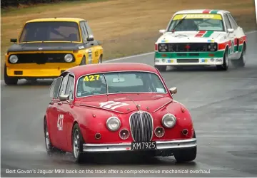  ?? ?? Bert Govan’s Jaguar MKII back on the track after a comprehens­ive mechanical overhaul