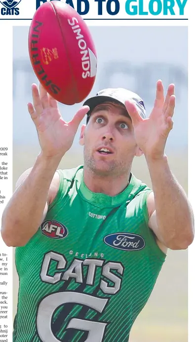  ??  ?? Cats great Harry Taylor all focus at training this week ahead of the grand final. Picture: MICHAEL KLEIN