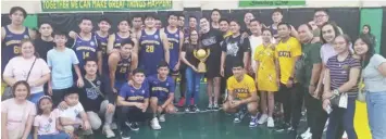  ?? MANNY VILLARUEL ?? The OCCCI Sheermaste­rs led by head coach John Carlo Cabaltera Sano and team officials Mizpah Aira Taala and Arvin Villena proudly pose with their first runner-up trophy in the Sinulog Cup 2024 Basketball Tournament recently at the Cebu City Sports Institute (CCSI) gym in Barangay Sawang Calero.