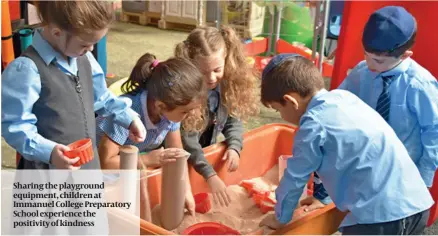  ?? ?? Sharing the playground equipment, children at Immanuel College Preparator­y School experience the positivity of kindness