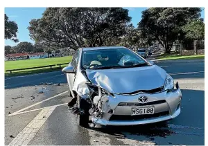  ?? ?? Māia’s car after her crash in Wellington’s eastern suburbs.
