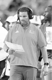  ?? WILFREDO LEE/AP ?? Miami head coach Manny Diaz will aim to improve on the Hurricanes’ red zone performanc­e early in the season. They ranked 97th in offense inside the 20.
