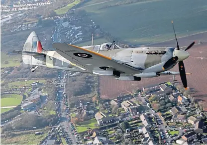  ?? Picture: PA. ?? A Second World War Spitfire flies over the Battle of Britain Memorial in Folkestone, Kent, in last year’s tribute to the fallen.