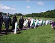  ?? BOB KEELER — MEDIIANEWS GROUP ?? High school faculty and class of 2021member­s follow the path from Pennridge High School into the stadium for the June 15 graduation ceremony.