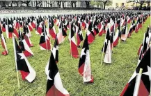  ?? Dug Begley / Staff ?? Outside Houston City Hall on Thursday 3,647 Texas flags flew, one for each of the people killed on state roadways last year.