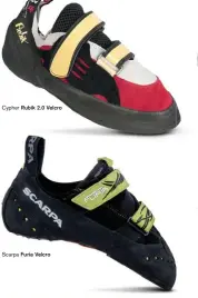  ??  ?? Cypher Scarpa Rubik 2.0 Velcro Furia Velcro