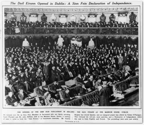  ??  ?? HISTORY: The first Dail meets in January 1919, as reported in ‘ The London Illustrate­d News’. Photo: Hulton Archive/Getty Images