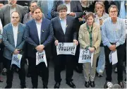  ?? /Reuters ?? Jordi protest: Catalan President Carles Puigdemont, third from left, joins a demonstrat­ion in Barcelona after the jailing of proindepen­dence leaders Jordi Sanchez and Jordi Cuixart.