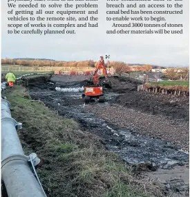  ?? PHOTO: CANAL & RIVER TRUST ?? Around 3000 tonnes of stones are being used in the repair of the breach at Rishton.