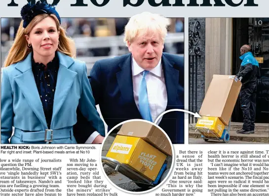  ??  ?? HEALTH KICK: Boris Johnson with Carrie Symmonds. Far right and inset: Plant-based meals arrive at No10