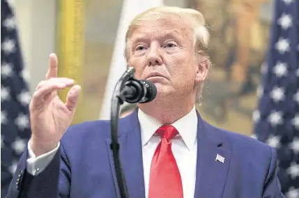  ?? AFP ?? US President Donald Trump speaks during a signing of a US-Japanese trade agreement in the Roosevelt Room of the White House in Washington, DC earlier this week.