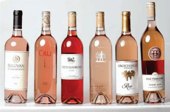  ?? Photos by Santiago Mejia/The Chronicle ?? A variety of rosé wines made with Bordeaux grape varieties. Winemakers hope these bottlings will get consumers to take rosé more seriously.
