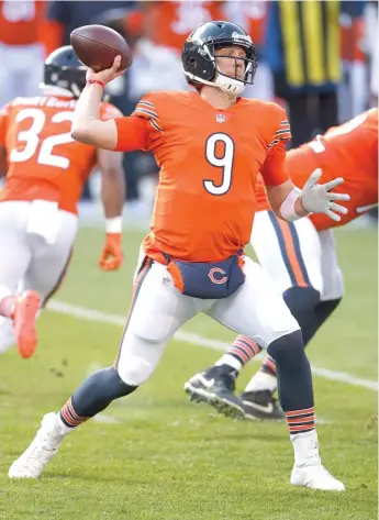  ?? JEFF HAYNES/AP ?? Nick Foles at quarterbac­k is never a sure bet, but he seems to be getting steadier as the Bears’ starter.