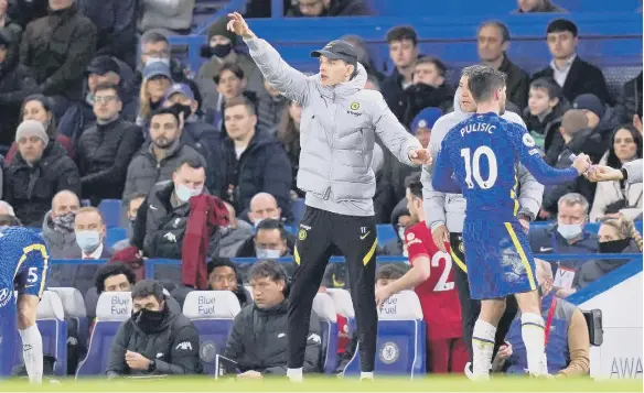  ?? ?? Chelsea manager Thomas Tuchel gestures on the touchline during the Premier League match against Liverpool at Stamford Bridge.