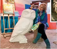  ??  ?? Artist Emma Rose at work on her owl sponsored by Bath Per Cent Club.