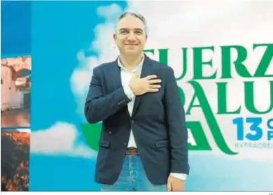  ?? EP ?? El consejero de Presidenci­a de la Junta, Elías Bendodo, ayer, después de ser reelegido presidente del PP de Málaga.