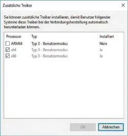  ??  ?? Windows erlaubt zur Druckerins­tallation im Netzwerk die Bereitstel­lung von weiteren Treibern für die Geräte, die Sie freigegebe­n haben.