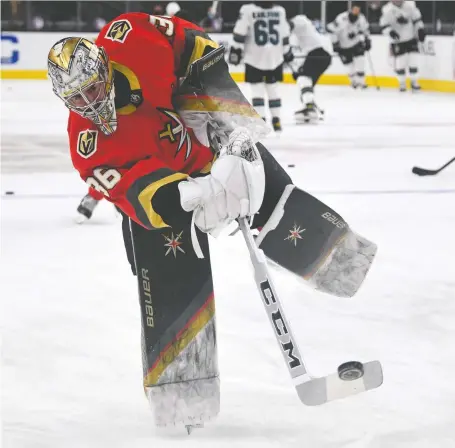  ?? ETHAN MILLER/GETTY IMAGES ?? Logan Thompson, 24, is the latest winner of the Aldege (Baz) Bastien Memorial Award as the American Hockey League's goaltender of the year. ‘There are still a lot of people who doubt me, and I don't care,' said Thompson, who took a back road west for his NHL opportunit­y.