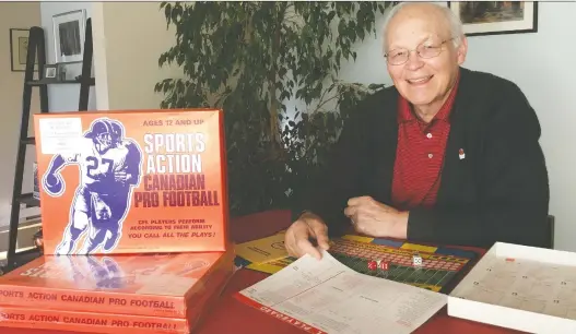  ??  ?? Terry Appleby created his Sports Action Canadian Pro Football board game in 1974. Yearly sales peaked at 500, after he licensed the game with the CFLPA in 1980 and started selling it in stores.