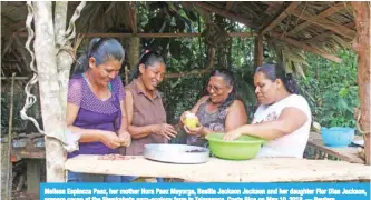  ??  ?? Melissa Espinoza Paez, her mother Nora Paez Mayorga, Basilia Jackson Jackson and her daughter Flor Dias Jackson, prepare cacao at the Siwakabata agro-ecology farm in Talamanca, Costa Rica on May 10, 2018. — Reuters