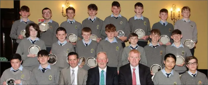  ??  ?? Recipients of 3rd Year Academic and Merit awards, with David Dempsey, who presented the awards, Michael McMahon, school principal, and John Hegart, deputy principal.