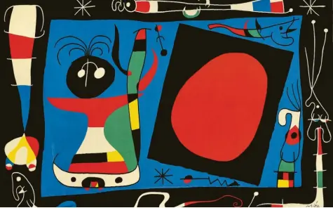  ?? Foto: Successio Miró, Mobilier national, VG Bild-Kunst, Bonn ?? Joan Miró: Kompositio­n Nr. 1, Frau am Spiegel, 1966, Wolle, 305 mal 455 Zentimeter.