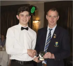  ??  ?? Young Player of the Year award winner Robert Houlihan withWicklo­w GAA Chairman Martin Fitzgerald.