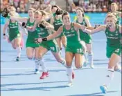  ?? AP ?? Ireland players celebrate their win against Spain in the semifinal of the women’s hockey World Cup on Saturday.