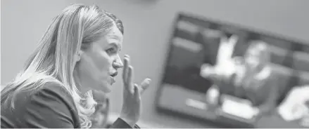  ?? BRENDAN SMIALOWSK/AFP VIA GETTY IMAGES ?? Former Facebook employee Frances Haugen speaks Wednesday during a hearing of the Committee on Energy and Commerce Subcommitt­ee on Communicat­ions and Technology on Capitol Hill.