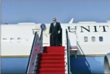  ?? MATTHEW LEE, POOL - THE ASSOCIATED PRESS ?? Secretary of State Mike Pompeo arrives at Pyonyang, North Korea airport on Wednesday, May 9, 2018. It began with quiet words from State Department officials: Apply for a new passport immediatel­y. You may soon be going to a country for which ordinary...