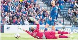  ??  ?? Glory: Inverness’s James Vincent slots the winner past Jamie MacDonald