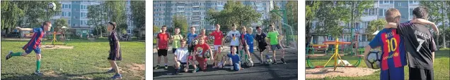  ??  ?? JUNTOS. En verano Glebovsky es muy tranquilo.
FÚTBOL. Los jóvenes entrenan en el campo.
ÍDOLOS. Niños con las camisetas de Messi y Cristiano.