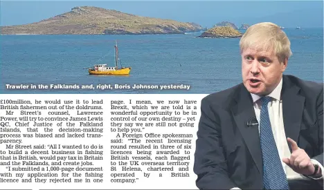  ?? Picture: JEFF OVERS/BBC ?? Trawler in the Falklands and, right, Boris Johnson yesterday