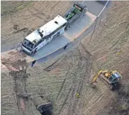  ?? JOE ?? This is an aerial image of the scene of the bus accident outside Benton, Arkansas, that killed one boy from Orange Mound and injured 45 more. RONDONE / THE COMMERCIAL APPEAL