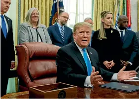  ?? AP ?? President Donald Trump speaks during a signing event for ‘‘Space Policy Directive 4’’ in the Oval Office of the White House in Washington.