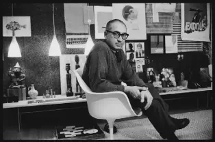  ??  ?? Left: Saul Bass in his Los Angeles office, circa 1960. Right: some of Bass’s most celebrated film posters