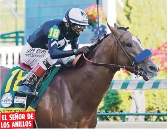  ?? Archivo / AP ?? EL SEÑOR DE LOS ANILLOS
Otro de los boricuas que correrá en el Kentucky Derby lo es John Velázquez, quien el año pasado ganó por tercera ocasión la prueba conduciend­o a Authentic. Es el máximo ganador del evento que estará montando en la prueba de este año.