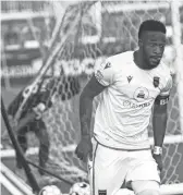  ??  ?? Phoenix Rising's Junior Flemmings celebrates a goal against LA Galaxy II at Casino Arizona Field in Tempe on July 11.