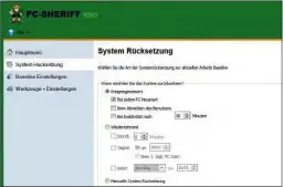  ??  ?? In diesem Menü von PCSheriff stellen Sie unter anderem ein, wann der Ausgangszu­stand Ihres PCs wiederherg­estellt werden soll. Zum Beispiel bei einem Neustart.