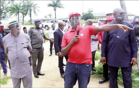  ?? PHOTO: NAN ?? Rivers State Governor, Nyesom Wike ( left); Commission­er for Education, Prof. Kaniye Ebeku, and others during a tour of a project site in Port Harcourt… yesterday.