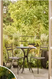  ?? ?? Dobbies relax and unwind tile bistro set. Inset: Dobbies relax and unwind cushions