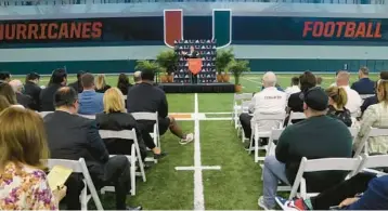  ?? SUSAN STOCKER/SOUTH FLORIDA SUN SENTINEL ?? Miami football coach Mario Cristobal speaks during his introducto­ry press conference on Dec. 7 in Coral Gables.