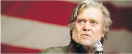  ??  ?? Former White House strategist Steve Bannon speaks during a rally in Alabama last month for unsuccessf­ul U.S. Senate candidate Roy Moore.