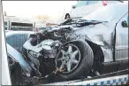  ??  ?? WRECKAGE: Nev’s mangled Mercedes