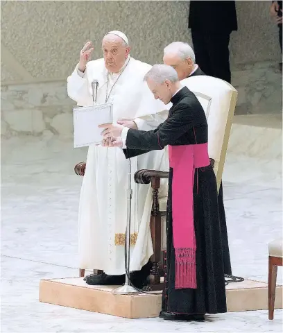  ?? AP ?? El Papa Francisco, ayer, durante la catequesis celebrada en el Aula Pablo VI