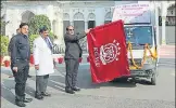  ?? HT PHOTO ?? ▪ An LED mobile van displaying video clip on cancer was flagged off from KGMU on Saturday. This van will travel around the city on Sunday and educate people about cancer prevention.