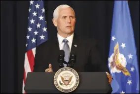  ?? ASSOCIATED PRESS ?? Vice President Mike Pence speaks Friday during a memorial service for the late Air Force Brig. Gen. Chuck Yeager in Charleston, W.Va.. Yeager died last month at age 97.