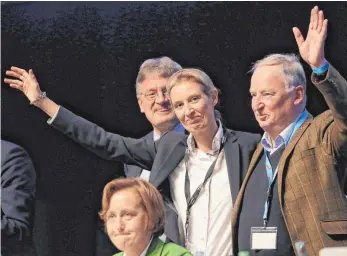  ?? FOTO: DPA ?? Alice Weidel (Mitte) und Alexander Gauland (rechts) sollen die AfD in den Bundestags­wahlkampf führen.