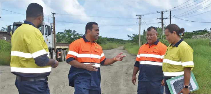  ?? ?? Minister for Lands and Mineral Resources Filimoni Vosarogo (second from left), was briefed on the relocation plans for Labasa Town market and bus stand to Naiyaca subdivisio­n on April 14, 2023.