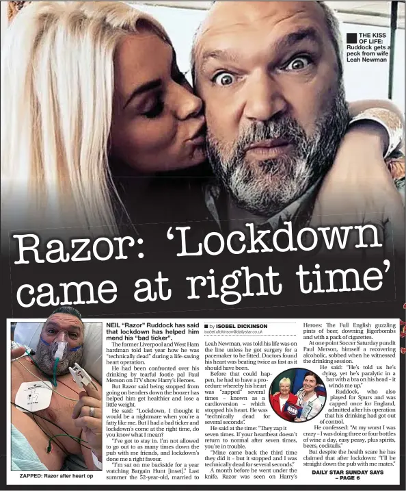  ??  ?? ZAPPED: Razor after heart op
THE KISS OF LIFE: Ruddock gets a peck from wife Leah Newman